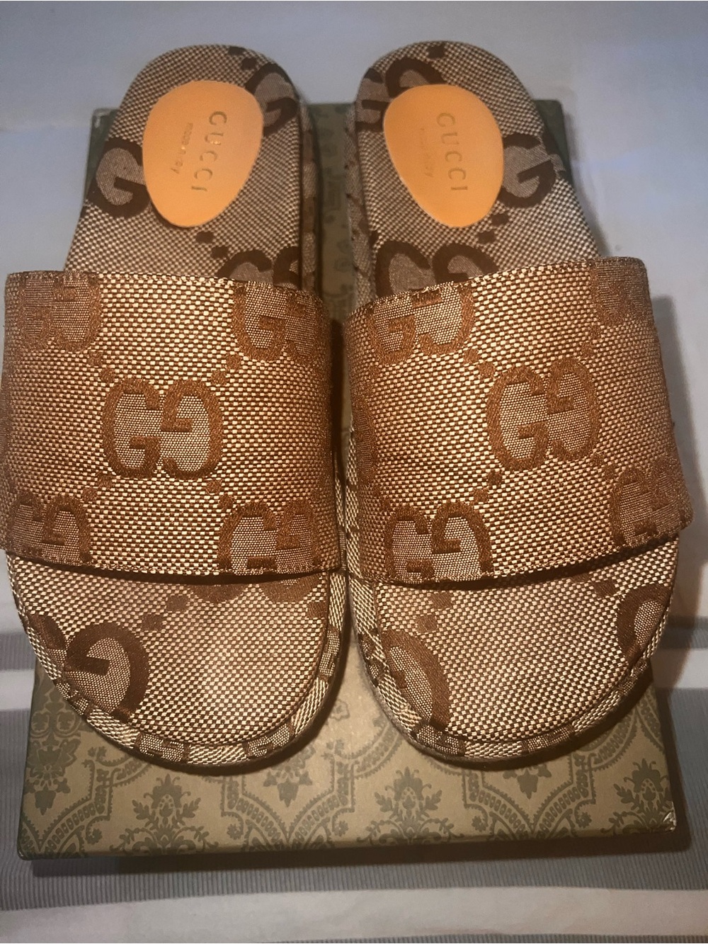 Tan Patterned Slip-On Platform Sandals - Picture 1 of 6